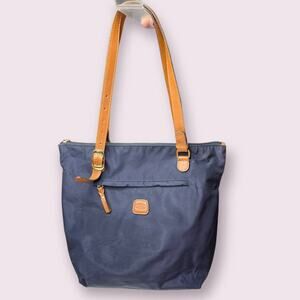 Bric's Navy Sportina Travel Tote Cognac Leather Strap